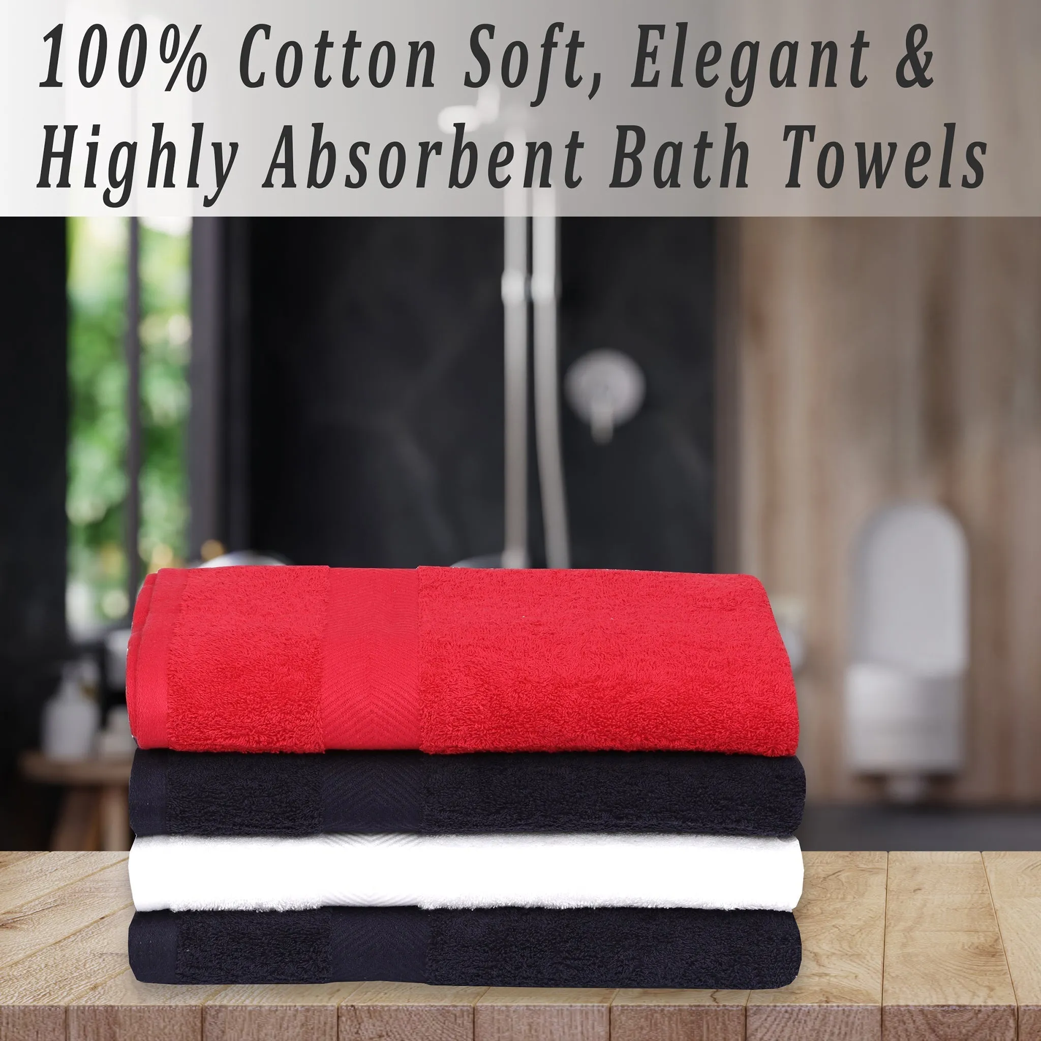 100% Cotton Bath Towel by Ruvanti - (27x54 Inch) - Assorted (Navy, Red, White)