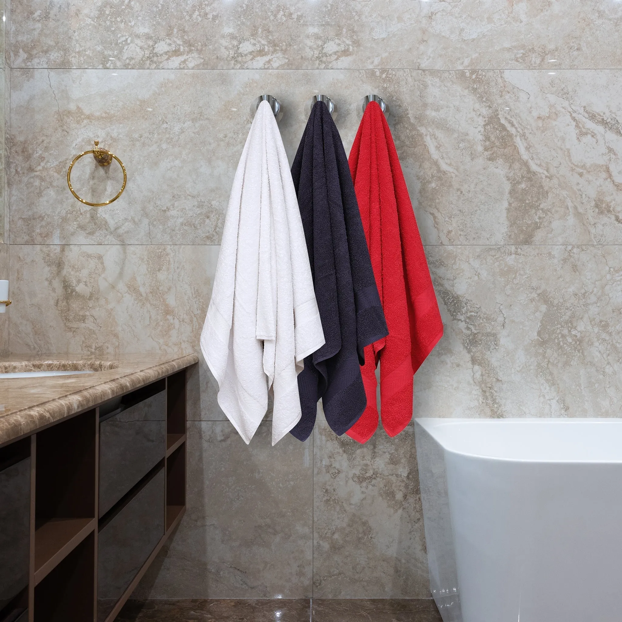 100% Cotton Bath Towel by Ruvanti - (27x54 Inch) - Assorted (Navy, Red, White)