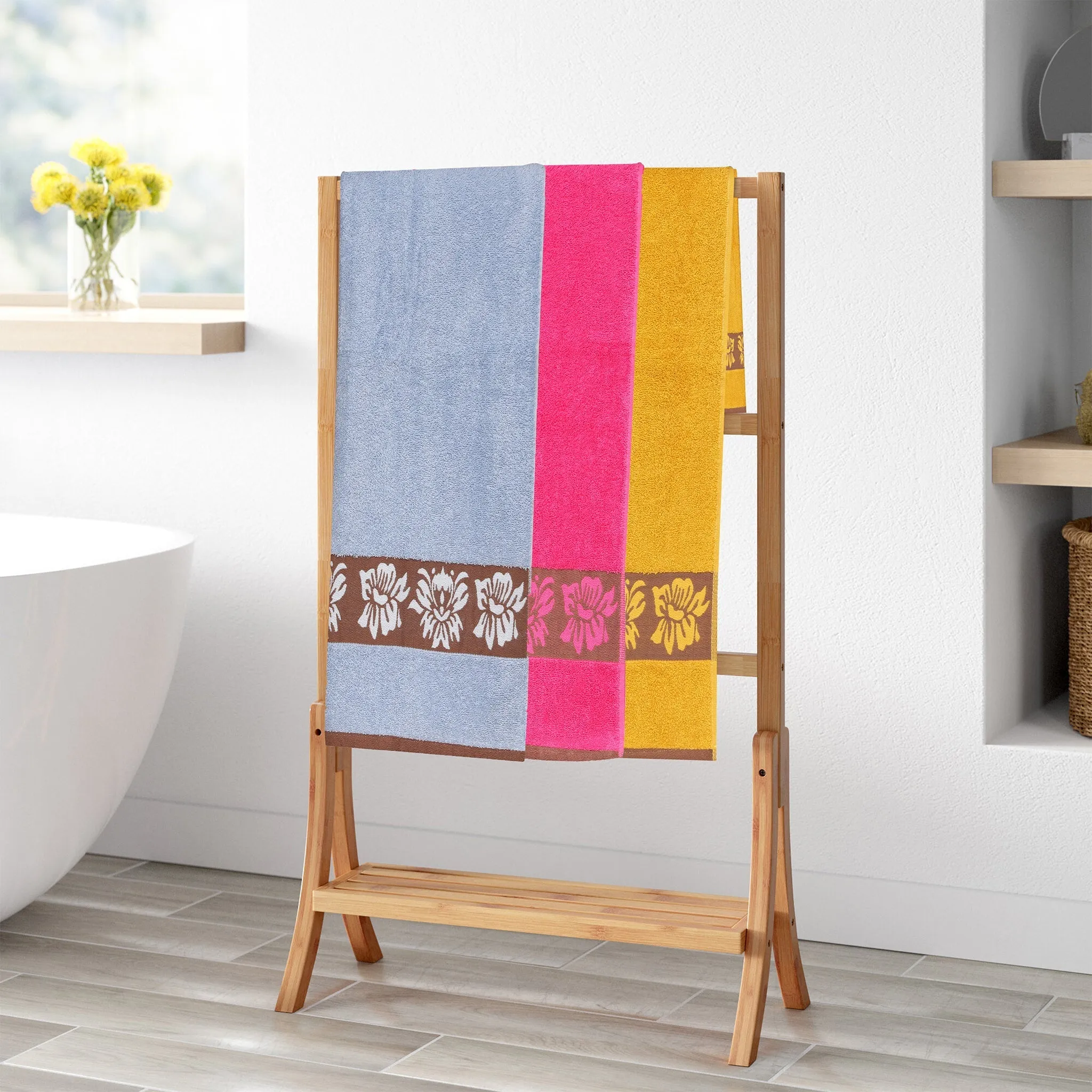 100% Cotton Bath Towel by Ruvanti - (27x54 Inch) - Assorted (Sky Blue, Pink, Mustard)