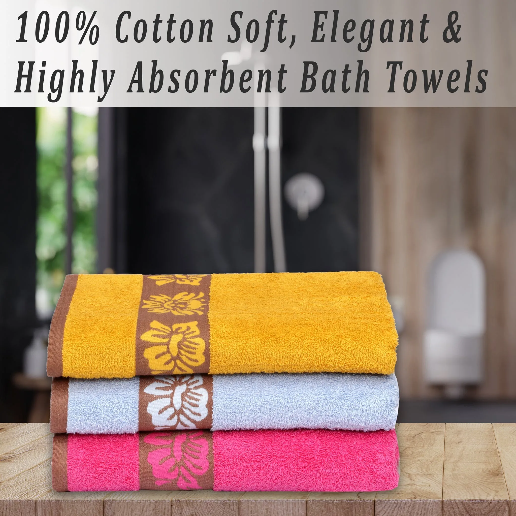 100% Cotton Bath Towel by Ruvanti - (27x54 Inch) - Assorted (Sky Blue, Pink, Mustard)