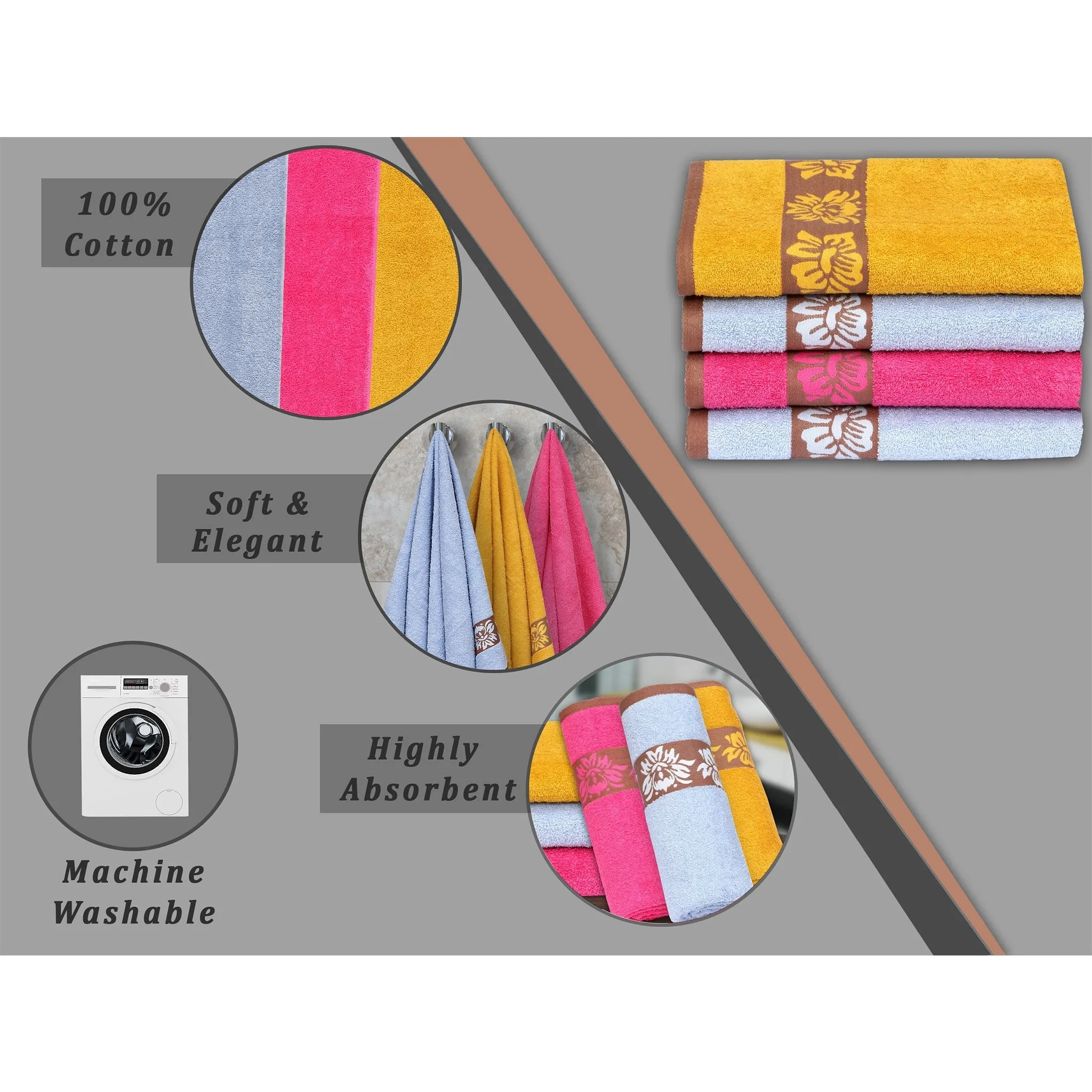 100% Cotton Bath Towel by Ruvanti - (27x54 Inch) - Assorted (Sky Blue, Pink, Mustard)
