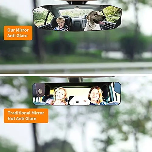 12" Large Rear View Mirror, Anti Glare Panoramic Rearview Mirror, Universal Wide Angle Rear View Mirror, Interior Clip On Rear View Mirror for Car SUV Trucks (12” L X 3.5” H) Convex Curve 300mm
