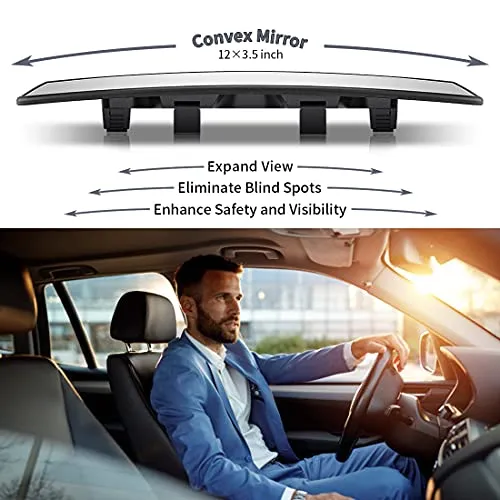 12" Large Rear View Mirror, Anti Glare Panoramic Rearview Mirror, Universal Wide Angle Rear View Mirror, Interior Clip On Rear View Mirror for Car SUV Trucks (12” L X 3.5” H) Convex Curve 300mm