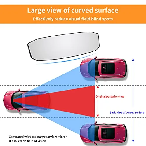 12" Large Rear View Mirror, Anti Glare Panoramic Rearview Mirror, Universal Wide Angle Rear View Mirror, Interior Clip On Rear View Mirror for Car SUV Trucks (12” L X 3.5” H) Convex Curve 300mm