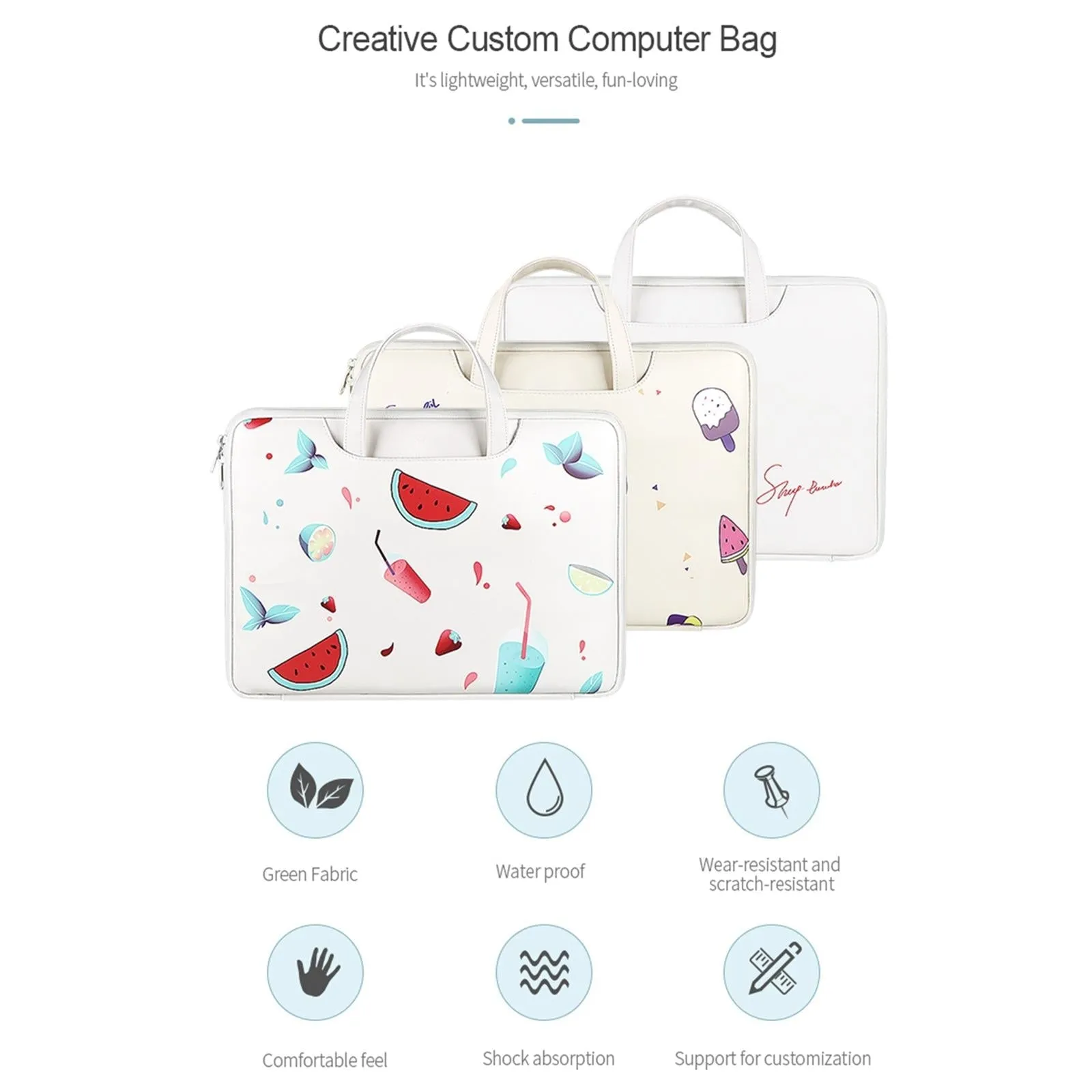 14.1-15.4 Inch Lightweight Printed Laptop Bag | PU Material | Watermelon