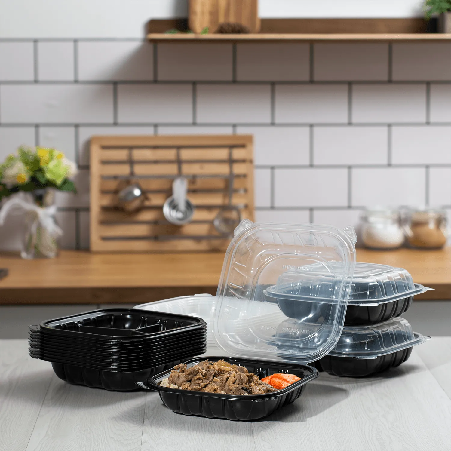[150 ct] 9" x 9" 3-Comparment Premium PP Hinged Container