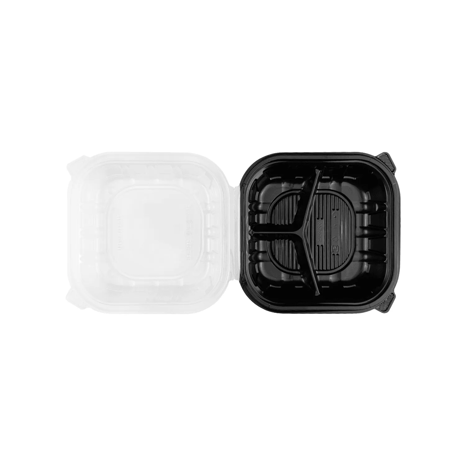 [150 ct] 9" x 9" 3-Comparment Premium PP Hinged Container