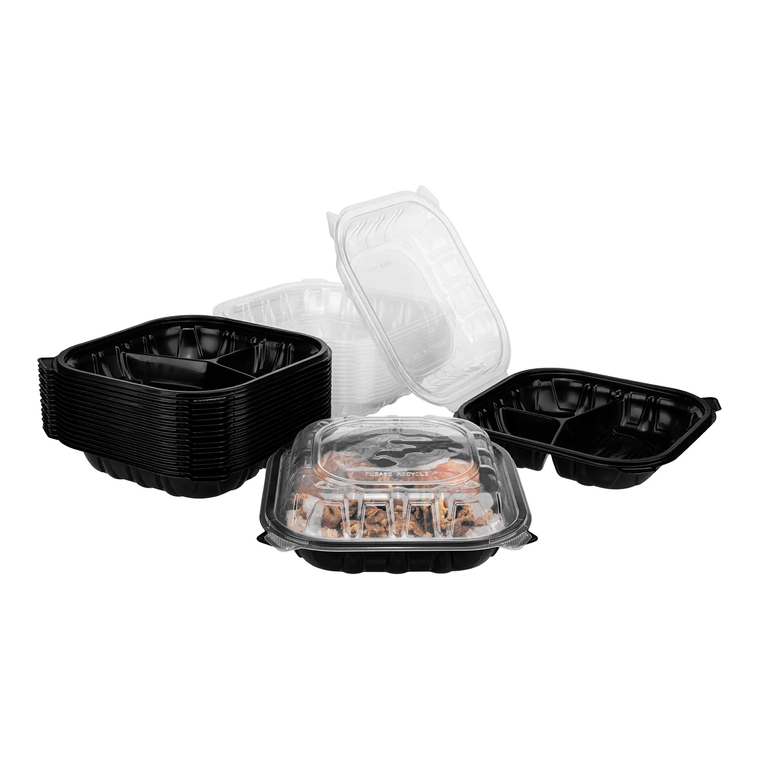 [150 ct] 9" x 9" 3-Comparment Premium PP Hinged Container