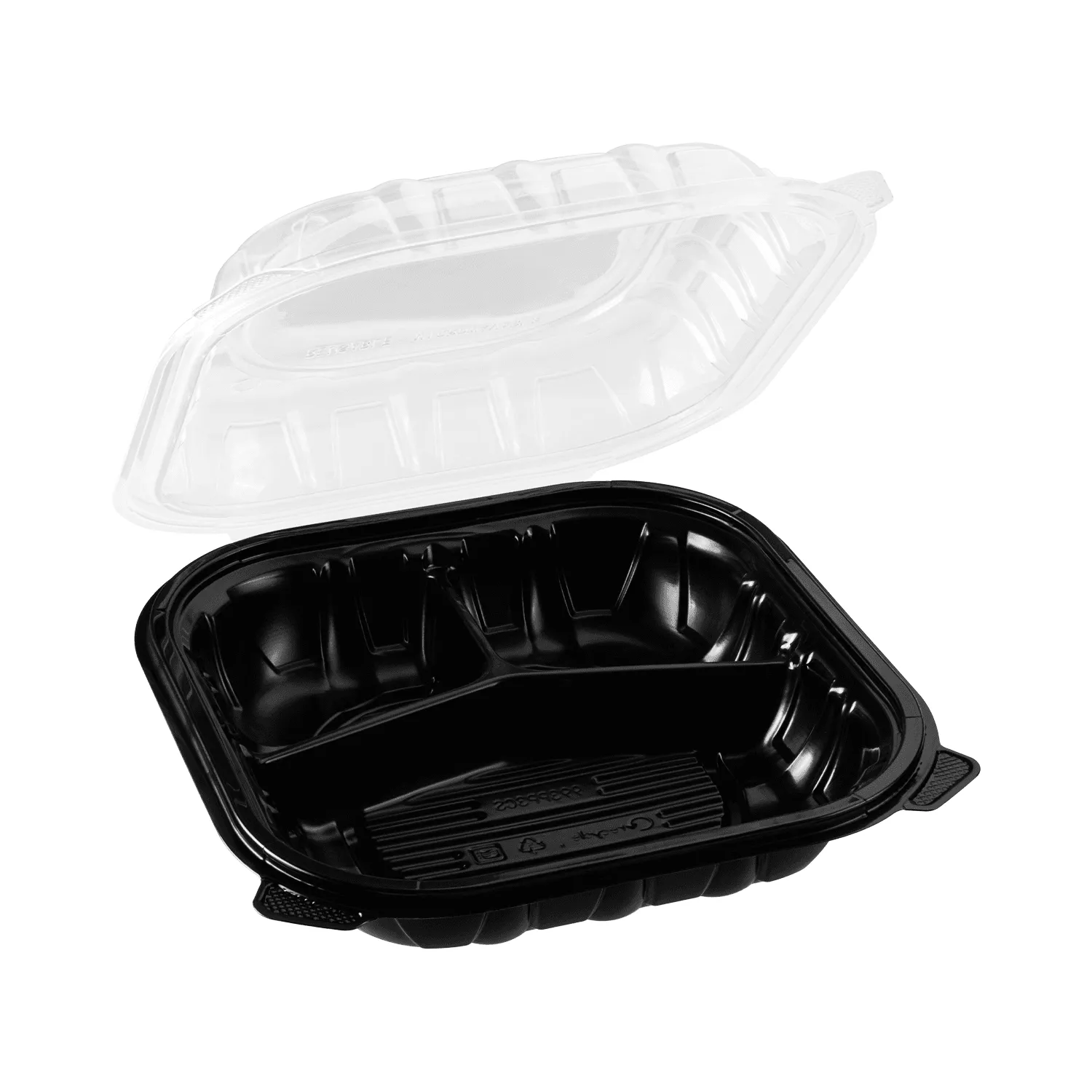 [150 ct] 9" x 9" 3-Comparment Premium PP Hinged Container