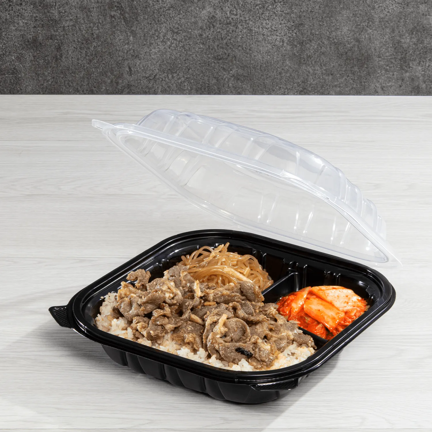 [150 ct] 9" x 9" 3-Comparment Premium PP Hinged Container