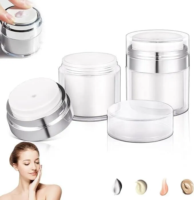 2 Pcs 50ml Vacuum Pump Clear Bottle Jar for Cream Lotion
