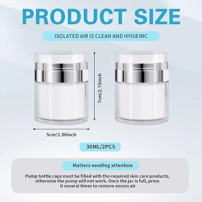 2 Pcs 50ml Vacuum Pump Clear Bottle Jar for Cream Lotion