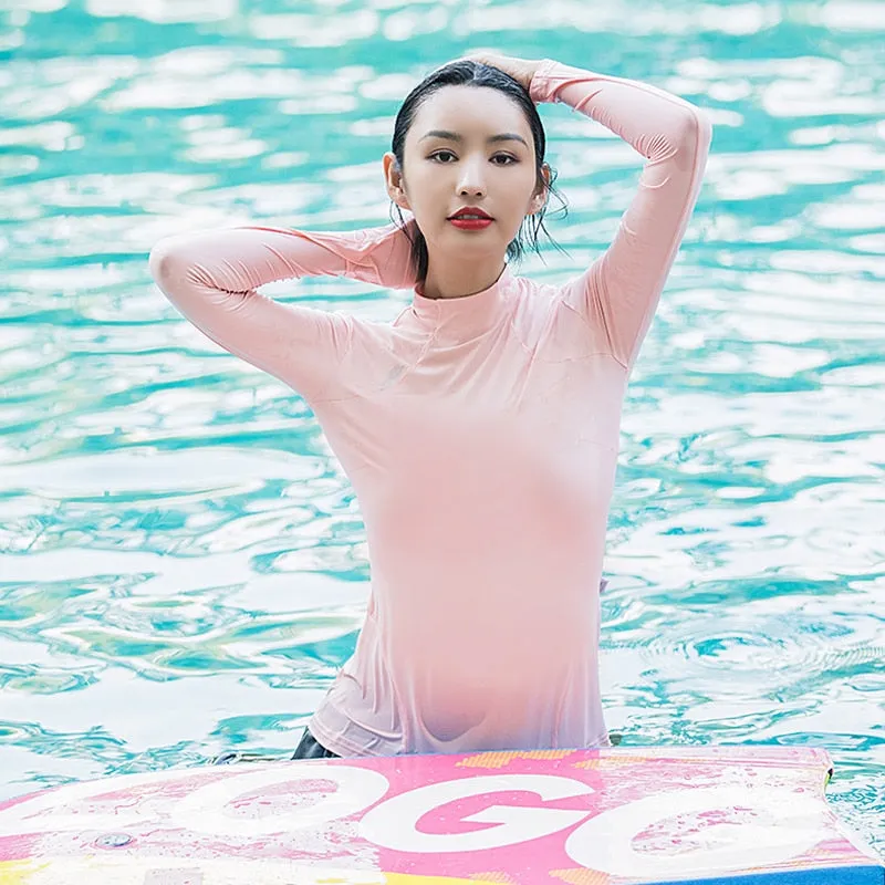 2021 New!!! Women's Swimsuit Long Sleeve Surfing Diving Shirts  Top Quick Dry Swimwear UPF50  Storage Pocket Sizes S - XL