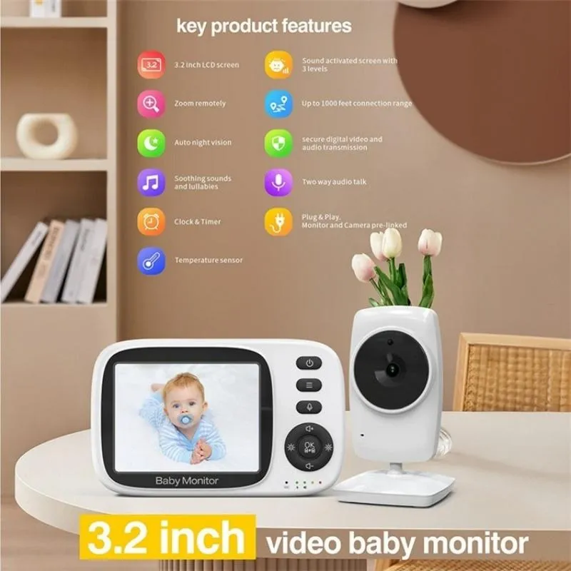 3.2 Baby Monitor with 2-Way Voice Temperature Monitoring & 3.2 Screen