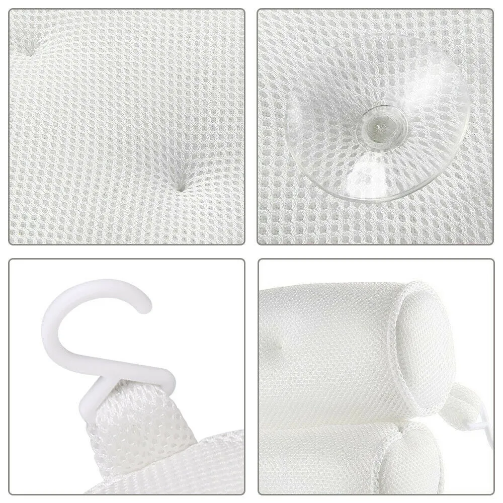 3D Mesh Bath Pillow Neck Back Support 7 Suction Cups