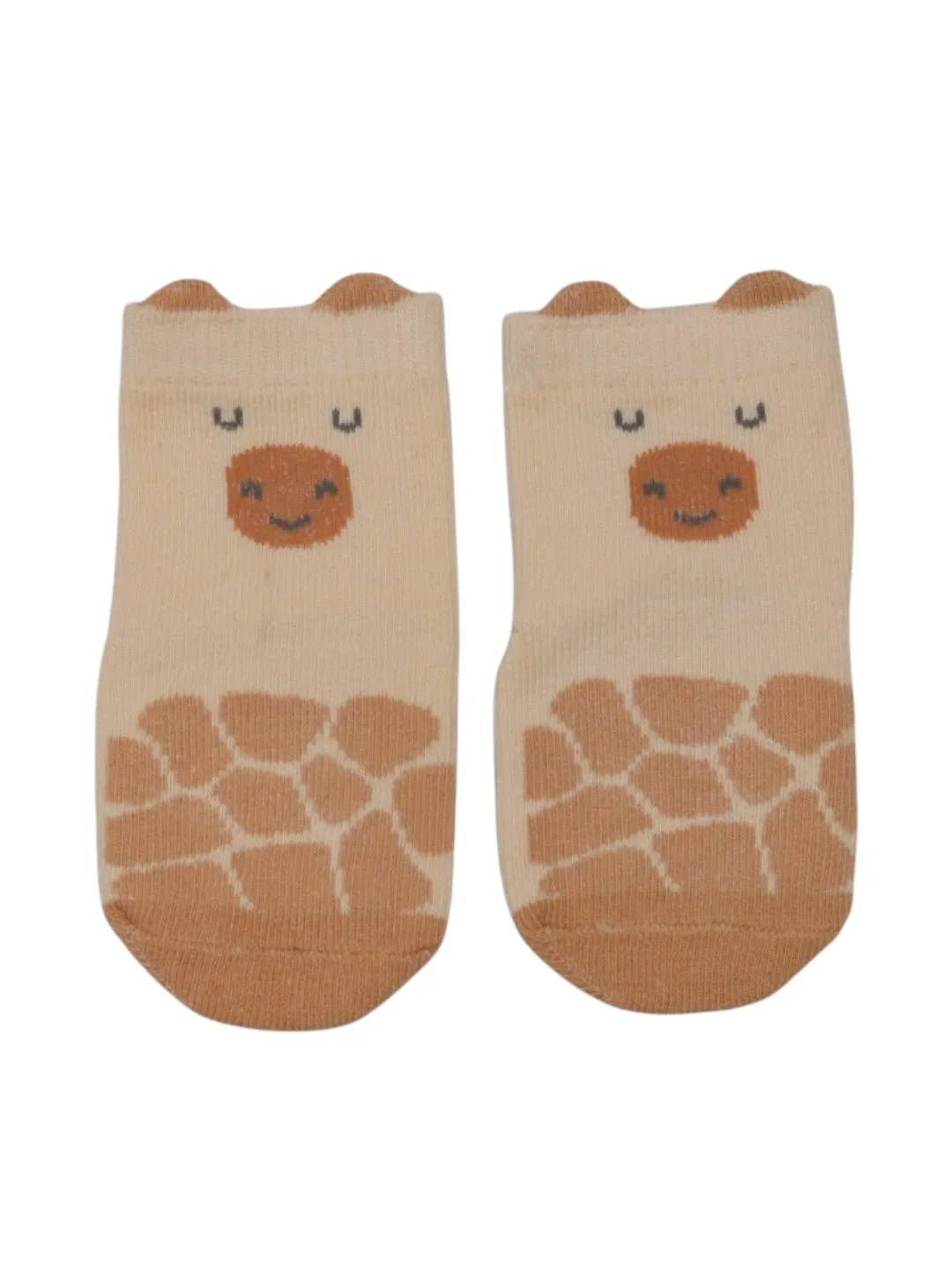 Adorable Monkey and Giraffe Design Socks For Boys- Beige & Brown