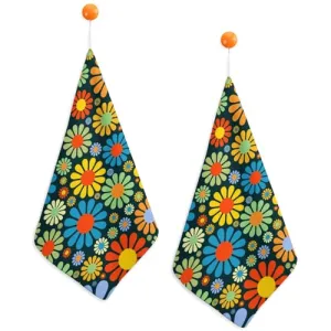 AGYG Dish Towels for Kitchen Drying with Hanging Loops,Cute Decorative Hand Towels for Bathroom Kitchen Set of 2,Soft Absorbent Tea Towels-Hippie Flower Hand Towels