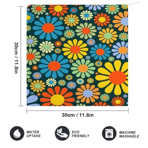 AGYG Dish Towels for Kitchen Drying with Hanging Loops,Cute Decorative Hand Towels for Bathroom Kitchen Set of 2,Soft Absorbent Tea Towels-Hippie Flower Hand Towels