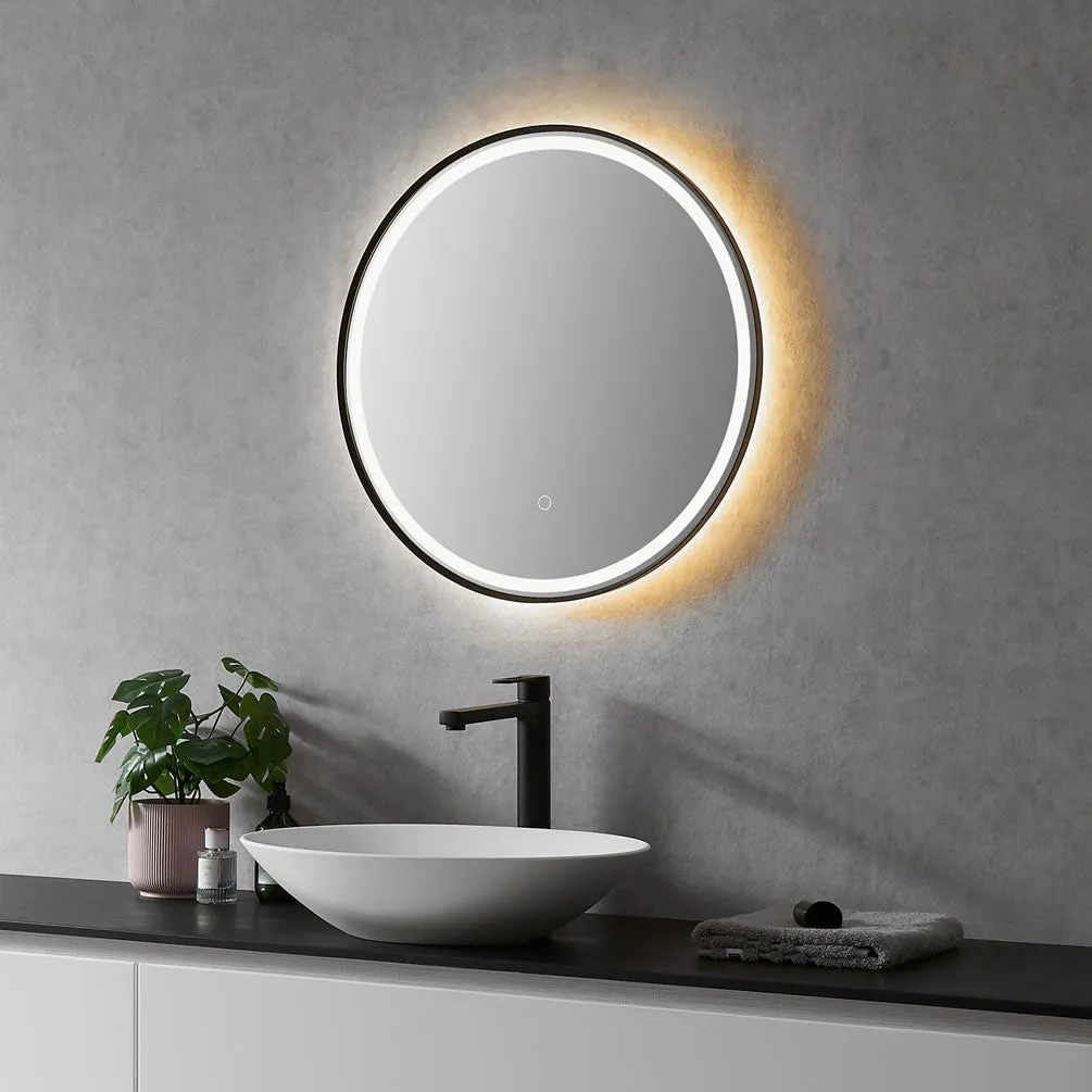 Altair Palme, Gloss Black Frame, 24" or 32" Diameter Anti-Fog Variable LED Bathroom Vanity Mirror