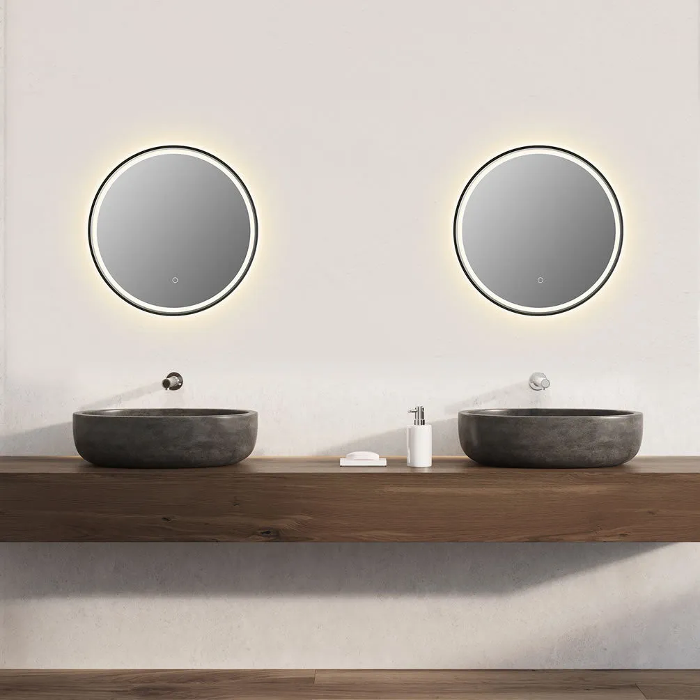 Altair Palme, Gloss Black Frame, 24" or 32" Diameter Anti-Fog Variable LED Bathroom Vanity Mirror