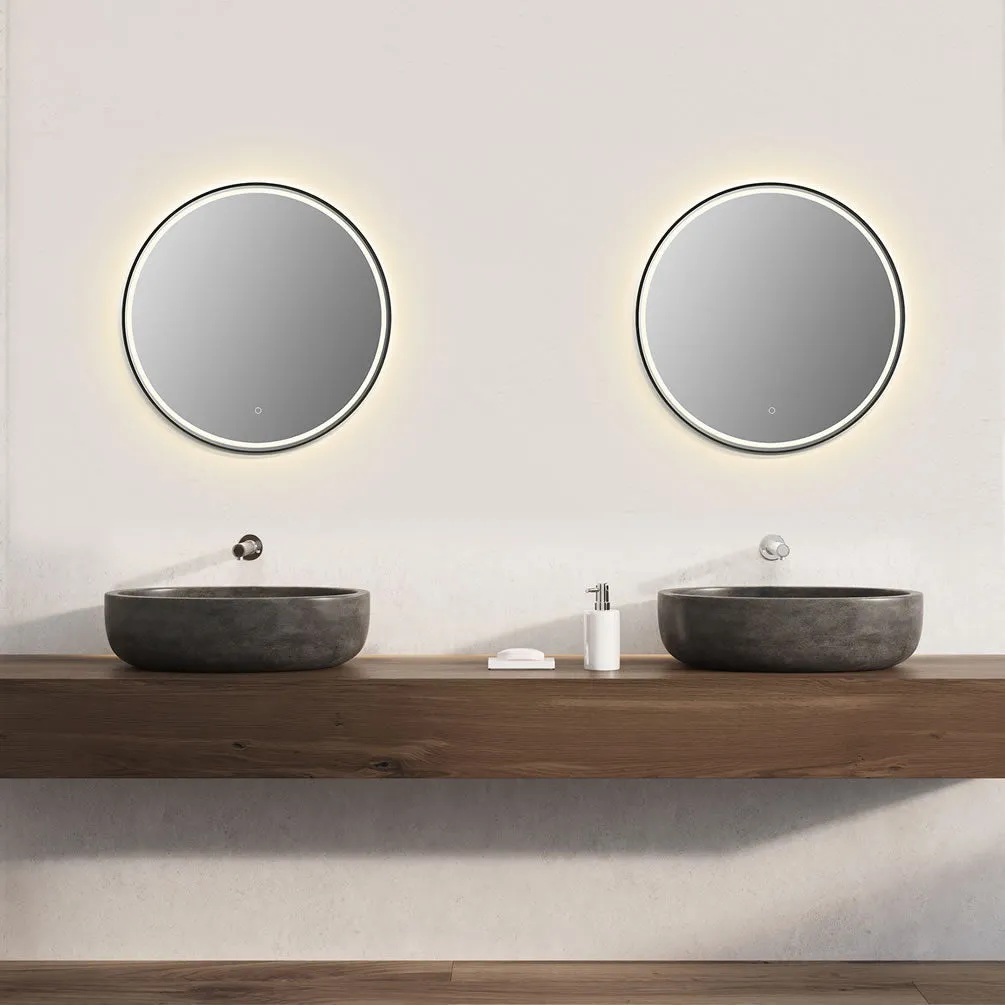 Altair Palme, Gloss Black Frame, 24" or 32" Diameter Anti-Fog Variable LED Bathroom Vanity Mirror