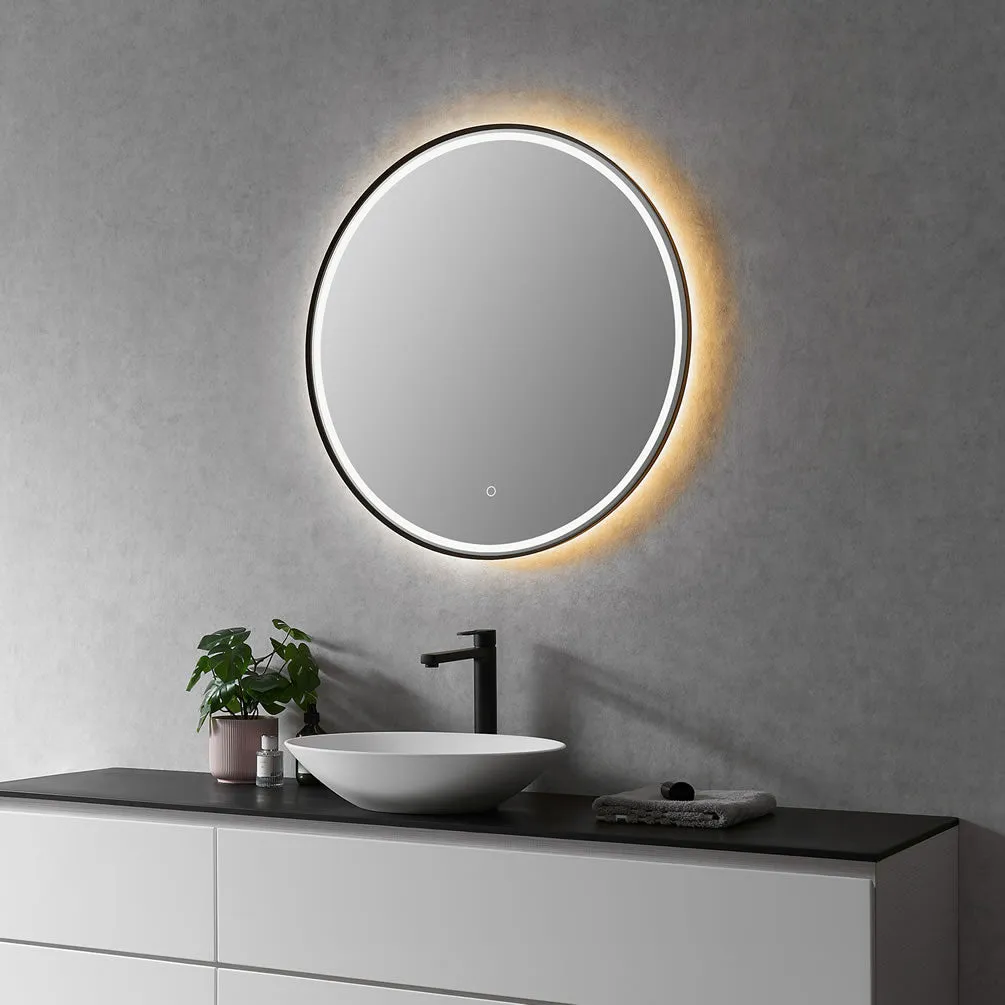 Altair Palme, Gloss Black Frame, 24" or 32" Diameter Anti-Fog Variable LED Bathroom Vanity Mirror