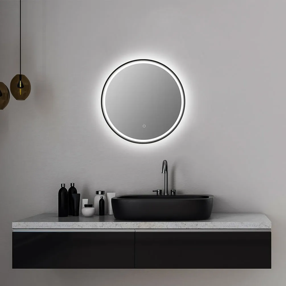 Altair Palme, Gloss Black Frame, 24" or 32" Diameter Anti-Fog Variable LED Bathroom Vanity Mirror