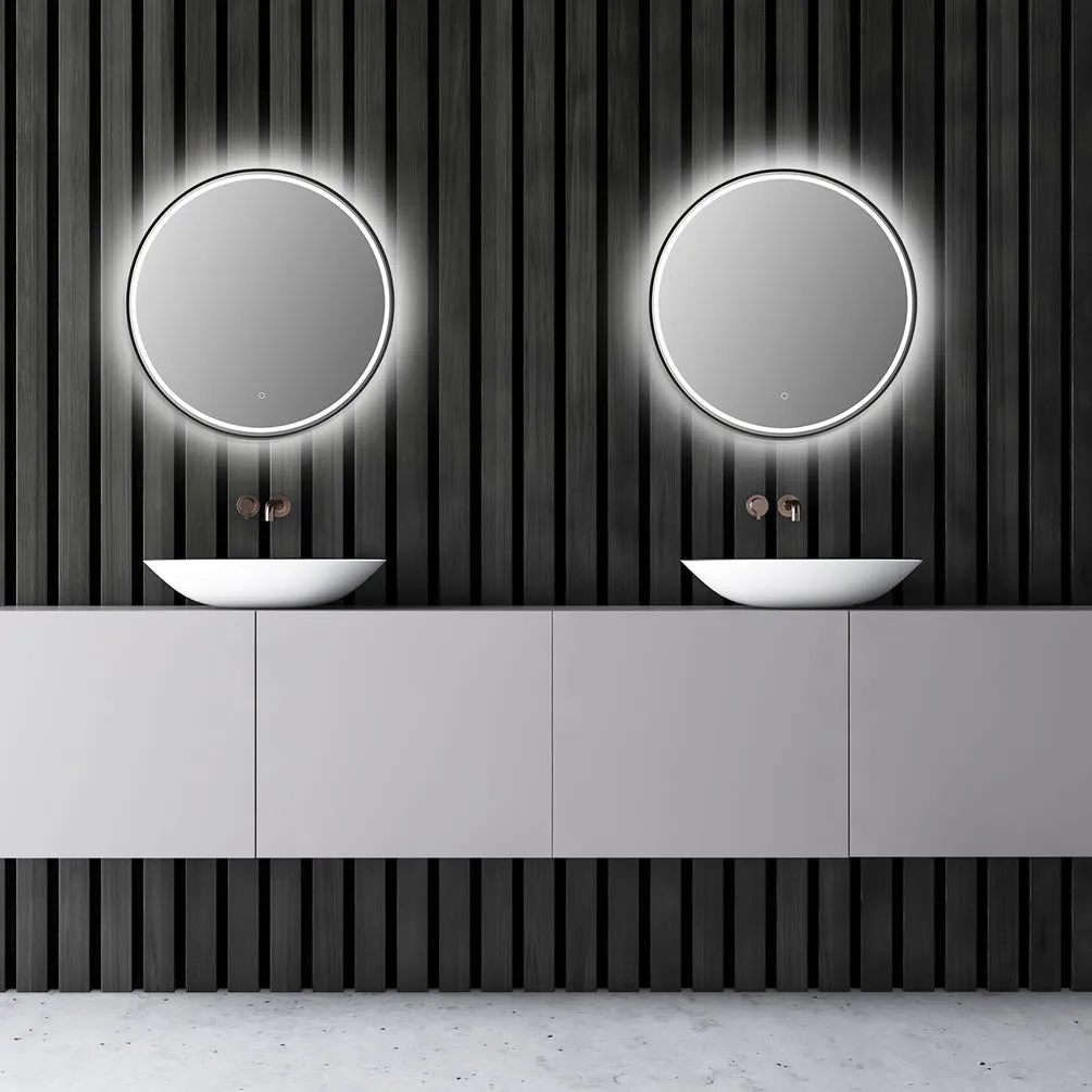 Altair Palme, Gloss Black Frame, 24" or 32" Diameter Anti-Fog Variable LED Bathroom Vanity Mirror