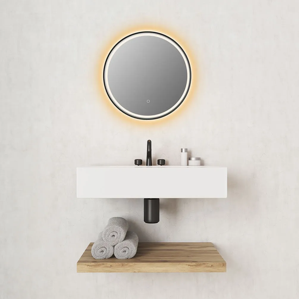Altair Palme, Gloss Black Frame, 24" or 32" Diameter Anti-Fog Variable LED Bathroom Vanity Mirror