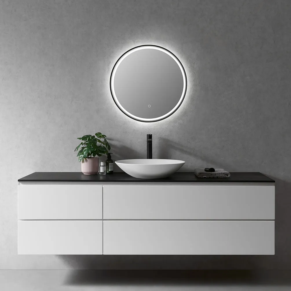 Altair Palme, Gloss Black Frame, 24" or 32" Diameter Anti-Fog Variable LED Bathroom Vanity Mirror