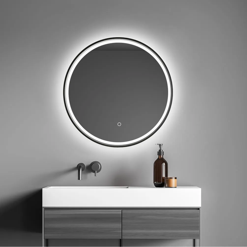 Altair Palme, Gloss Black Frame, 24" or 32" Diameter Anti-Fog Variable LED Bathroom Vanity Mirror