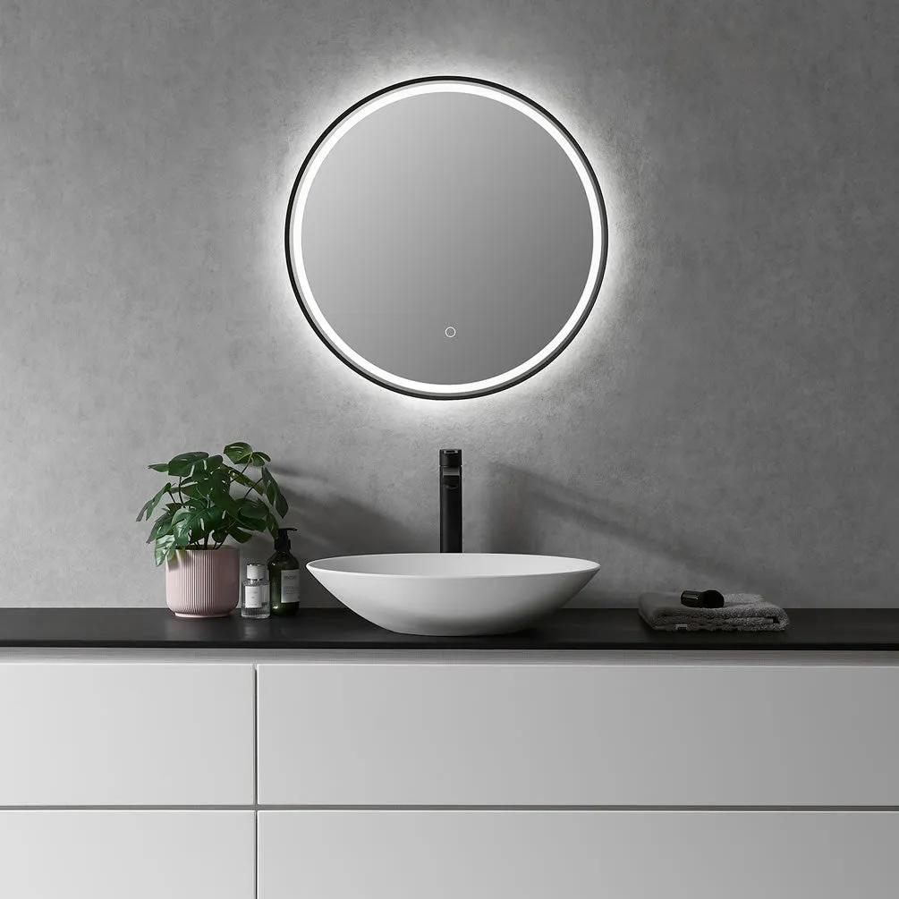Altair Palme, Gloss Black Frame, 24" or 32" Diameter Anti-Fog Variable LED Bathroom Vanity Mirror