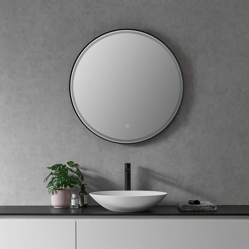 Altair Palme, Gloss Black Frame, 24" or 32" Diameter Anti-Fog Variable LED Bathroom Vanity Mirror