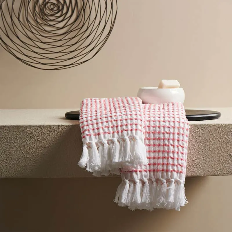 Alyssa Waffle Hand Towel (Peach) - Set Of Two