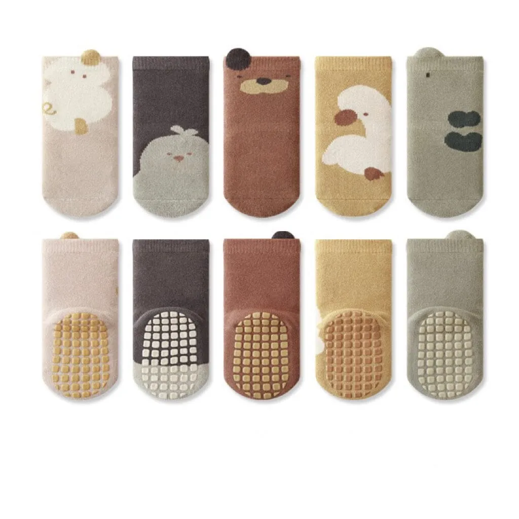 Animal Terry Non-Slip Socks [Set of 5]