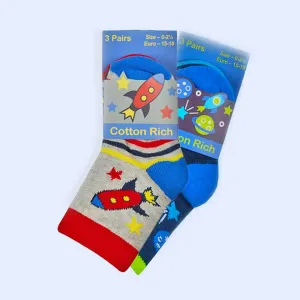 Baby Boys Space Socks Cotton Rich 3 Pack 0-5.5