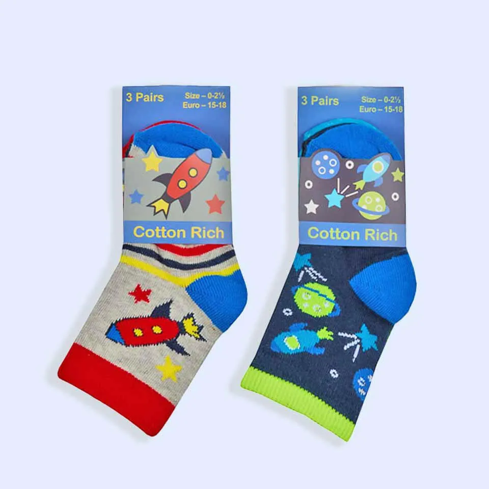 Baby Boys Space Socks Cotton Rich 3 Pack 0-5.5