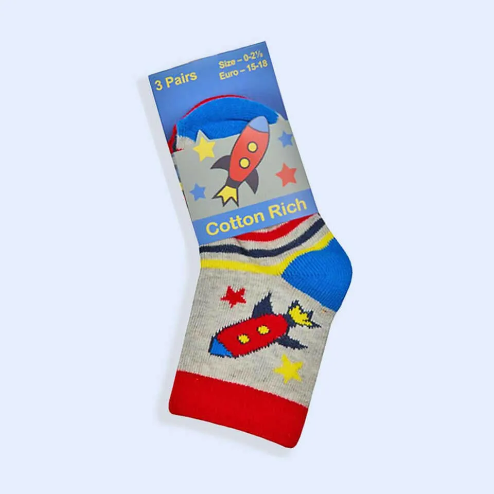 Baby Boys Space Socks Cotton Rich 3 Pack 0-5.5