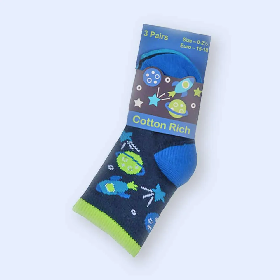 Baby Boys Space Socks Cotton Rich 3 Pack 0-5.5