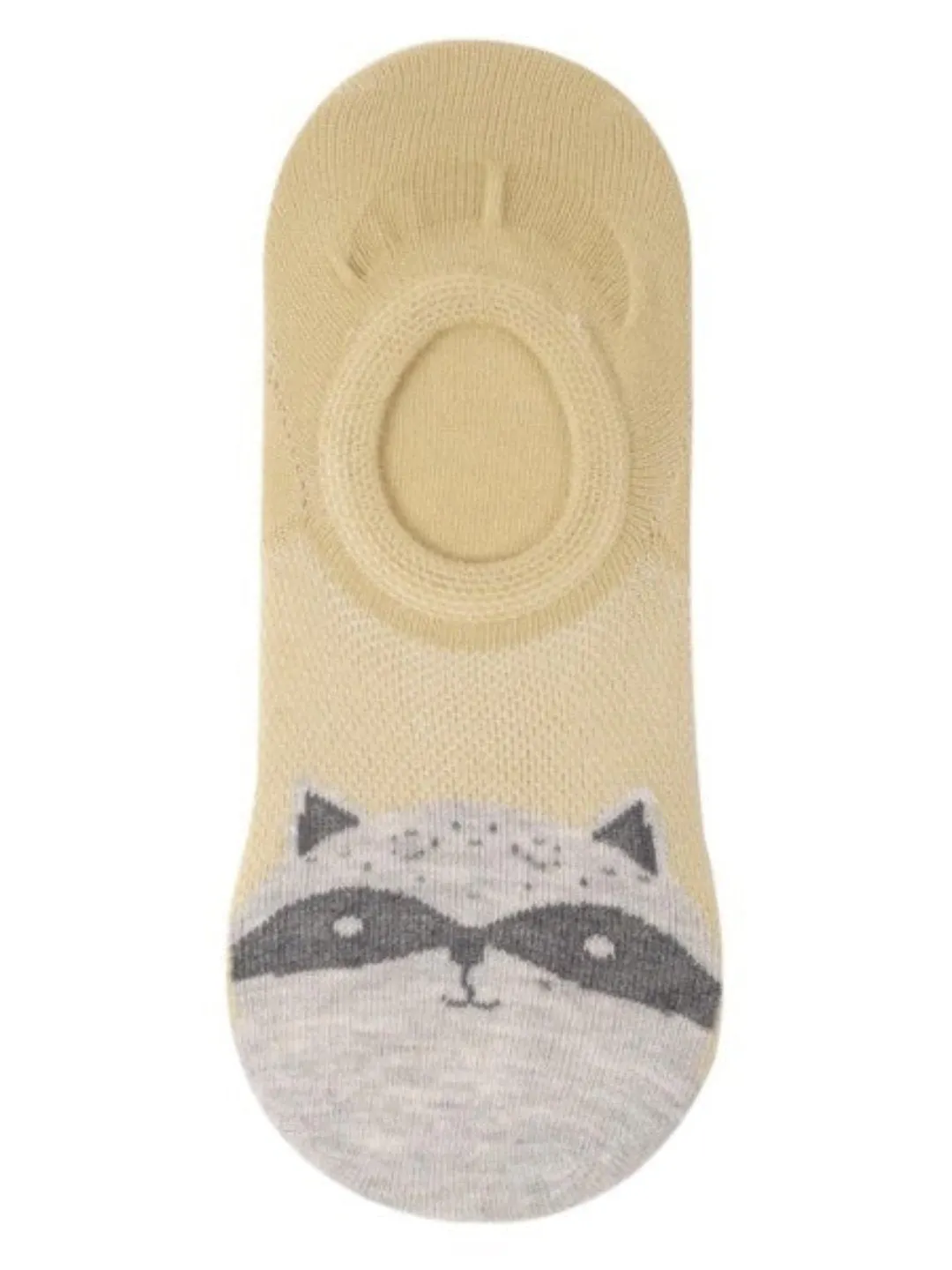 Baby Raccoon Face No-Show Socks – Soft Beige and Grey Design