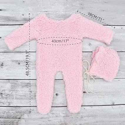 Babymoon Set of 2 | Fleece Suit with Infant Baby Bear Cap Hat | Baby Photography Props Costume | Baby Gift Set | 0-1Yr | Pink
