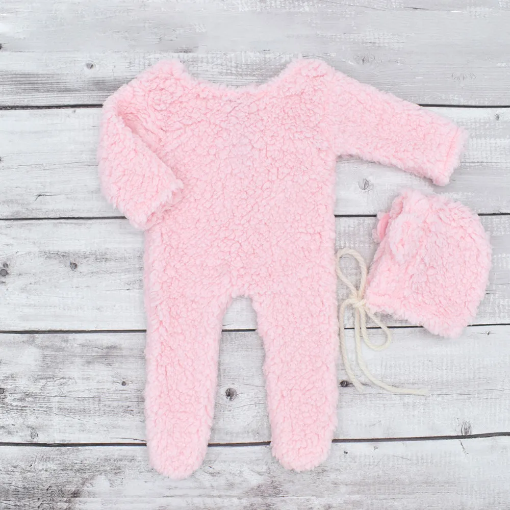 Babymoon Set of 2 | Fleece Suit with Infant Baby Bear Cap Hat | Baby Photography Props Costume | Baby Gift Set | 0-1Yr | Pink