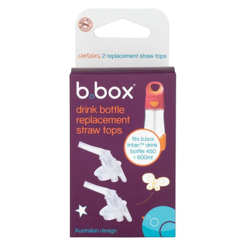 B.box Tritan Drink Bottle 450ml & 600ml Replacement Straw Tops (2pk)