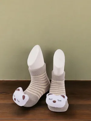 Bear Face Striped Ankle Socks for Boys