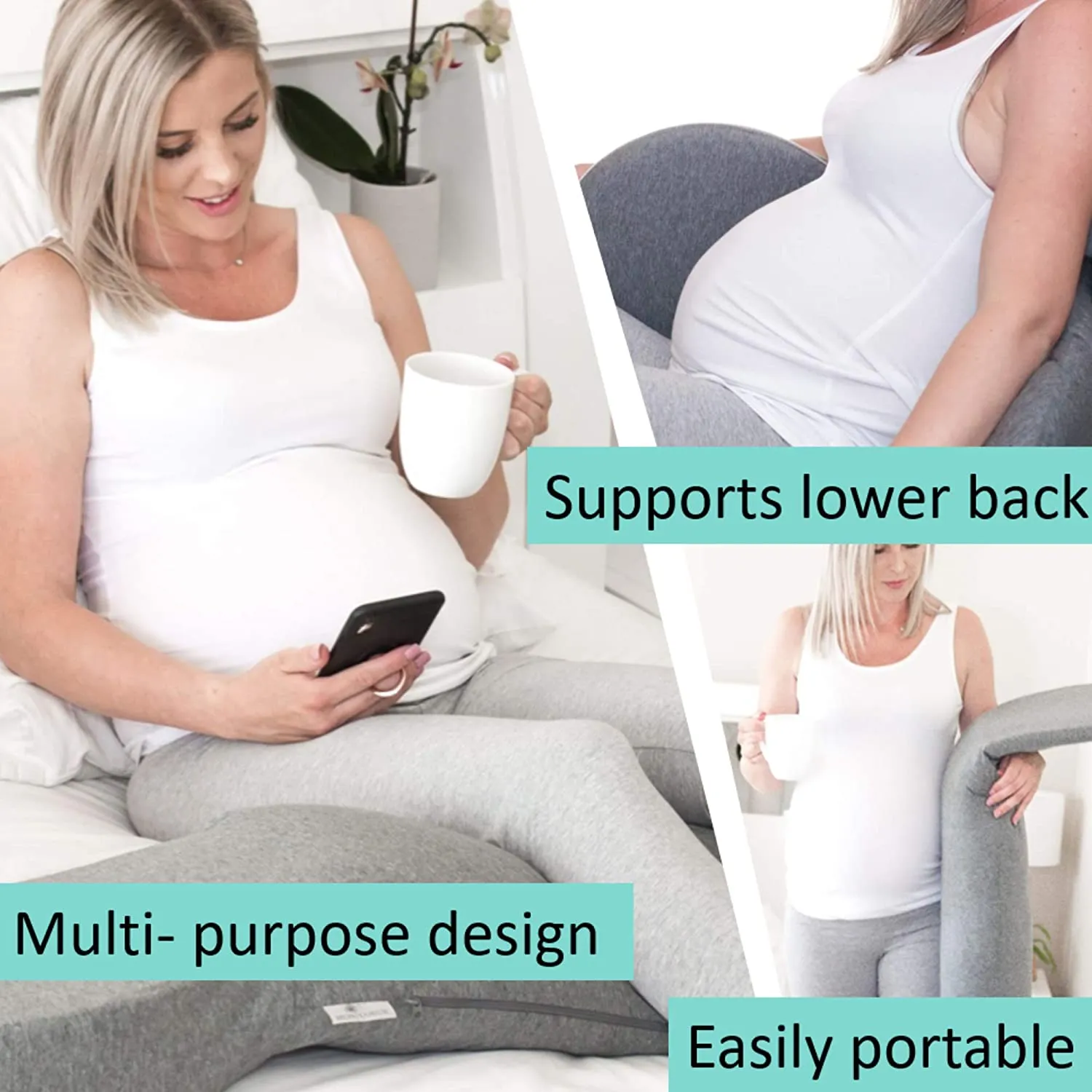 BelliPod Pregnancy Pillow Maternity Pillow Cotton with Cover Body Pillow, Grey