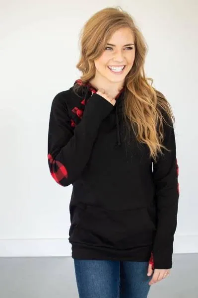 Black Buffalo Plaid Accent Hoodie