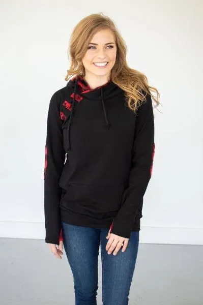 Black Buffalo Plaid Accent Hoodie