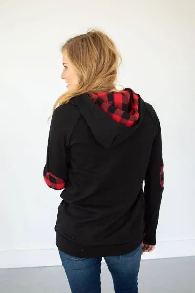 Black Buffalo Plaid Accent Hoodie