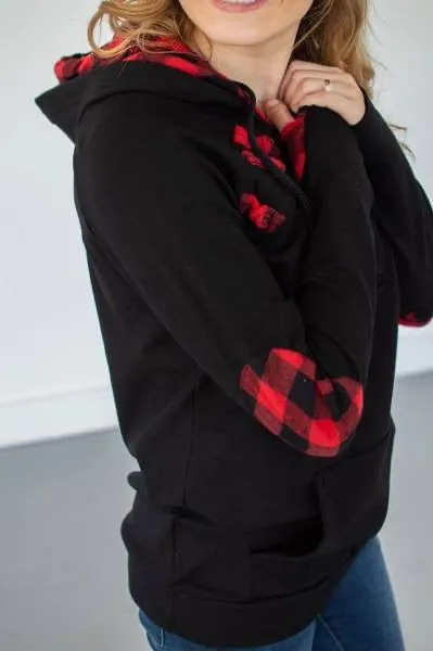 Black Buffalo Plaid Accent Hoodie