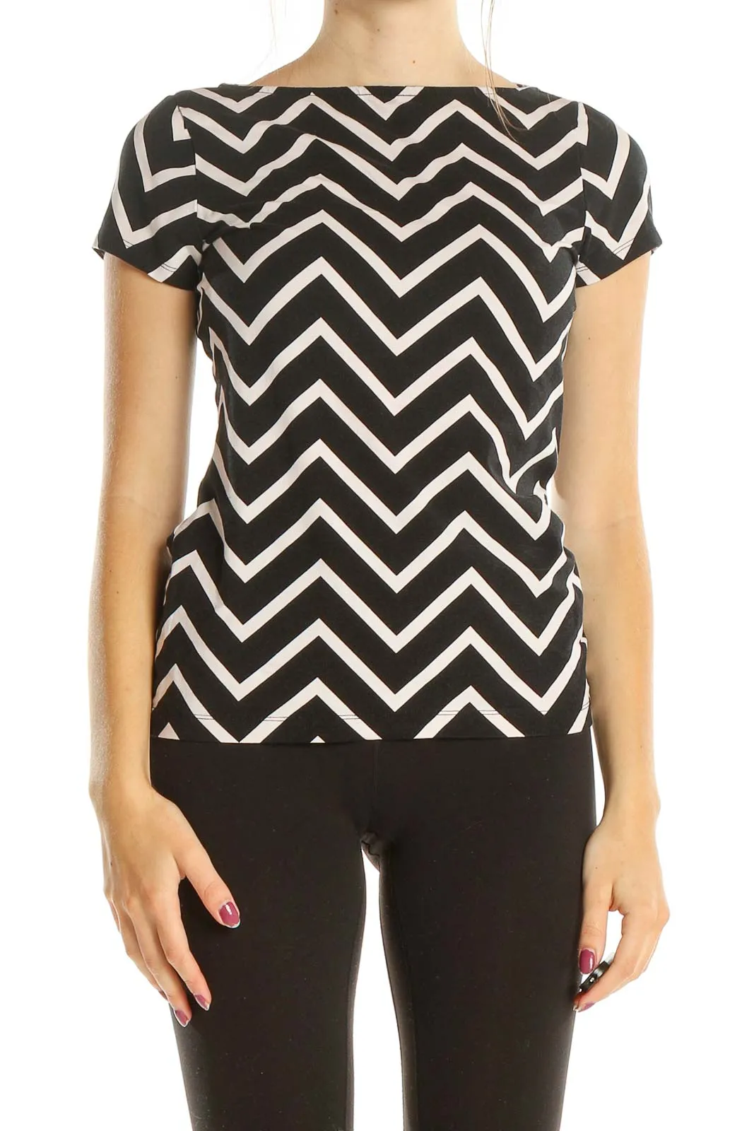 Black White Chevron All Day Wear Top